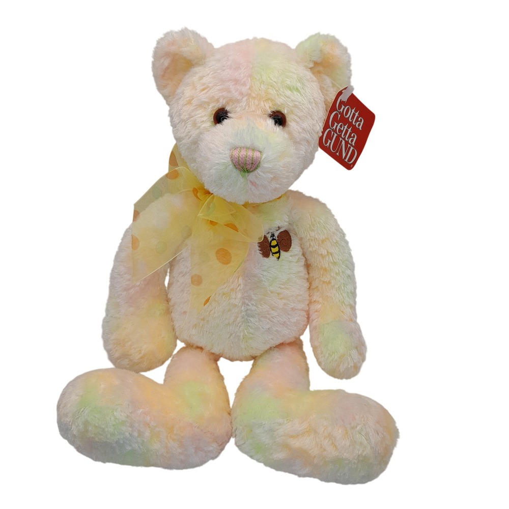 Gund Buzz Bee Bear 15028 Pastel Tie Dye Plush Bumblebee Embroidery NWT 12in